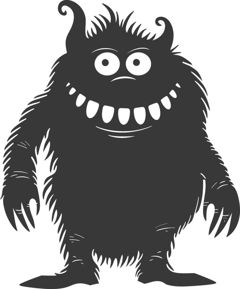 Silhouette funny monster black color only vector