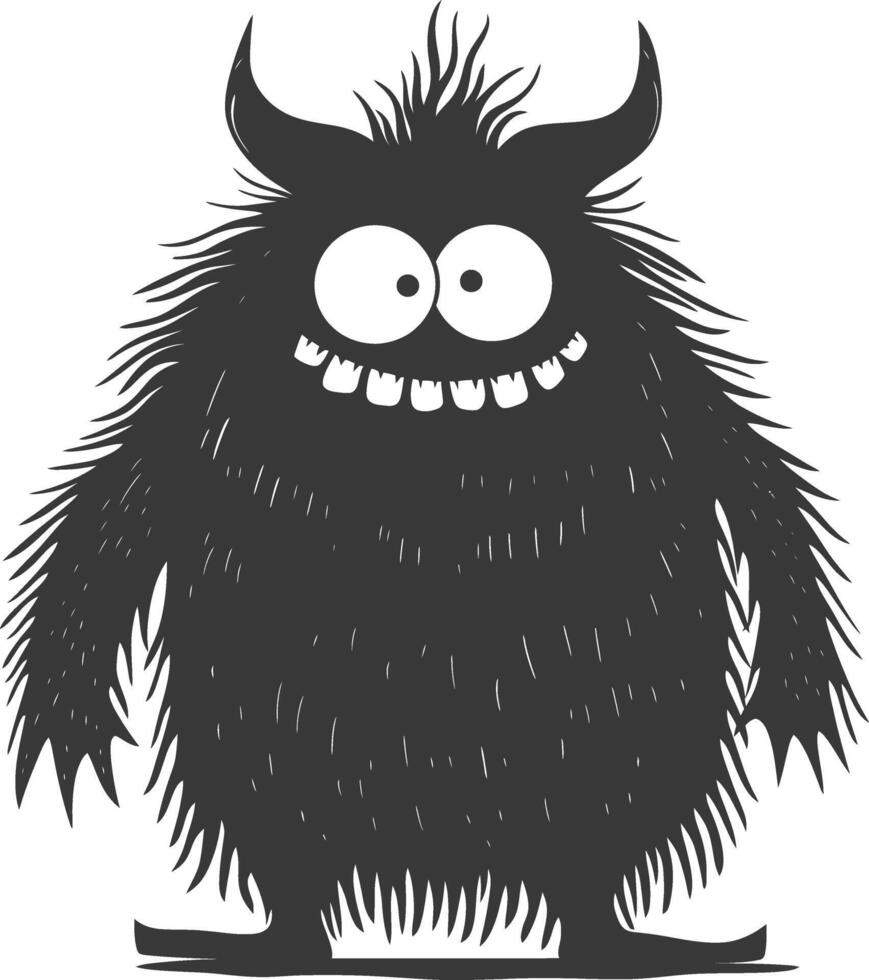 Silhouette funny monster black color only vector