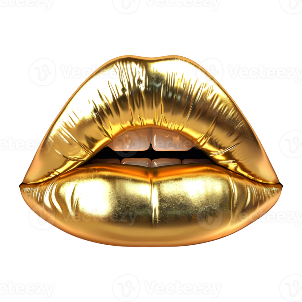 3d representación de un dorado mujer labios en transparente antecedentes png