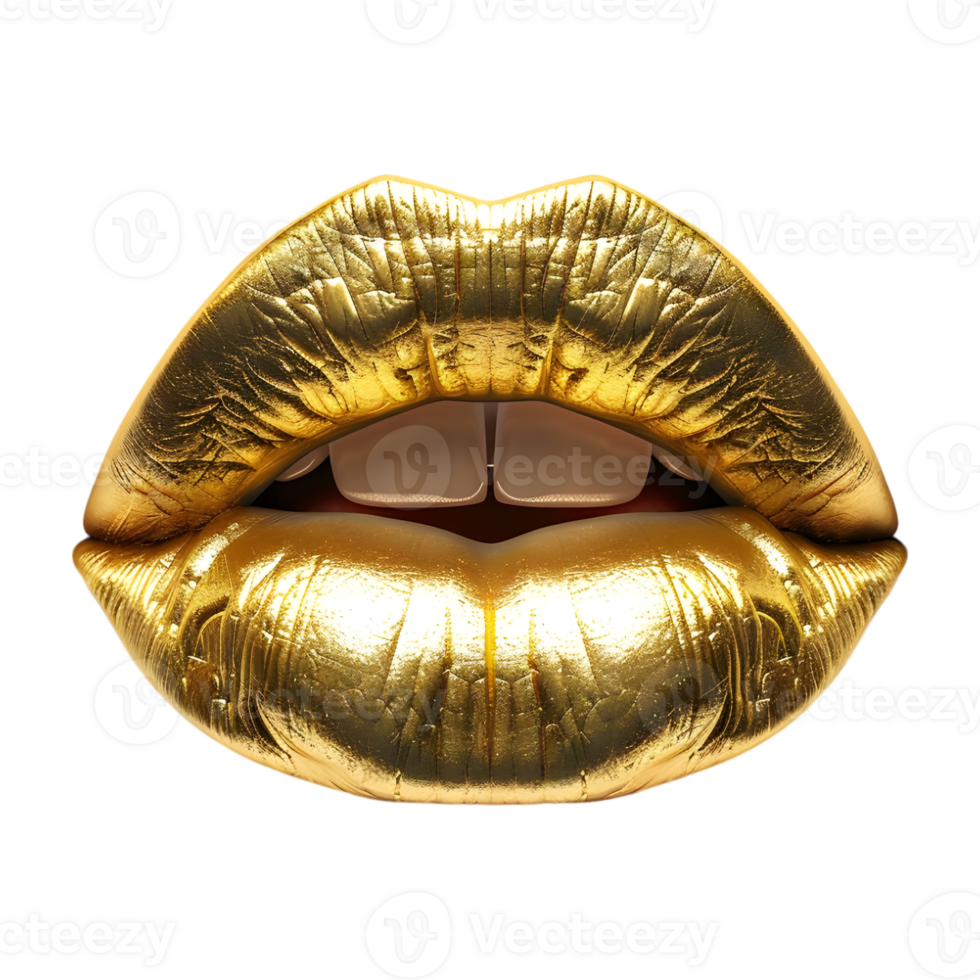 3d representación de un dorado mujer labios en transparente antecedentes png