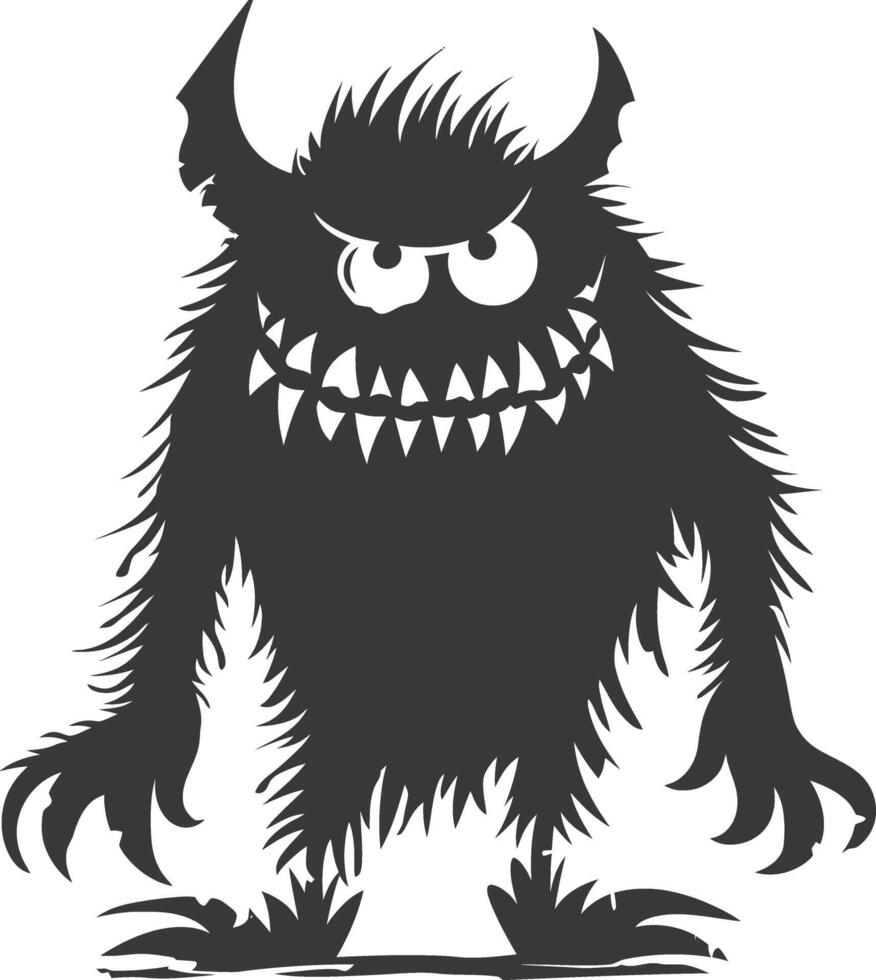 Silhouette funny monster black color only vector