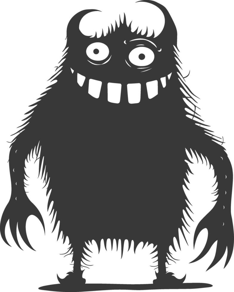 Silhouette funny monster black color only vector