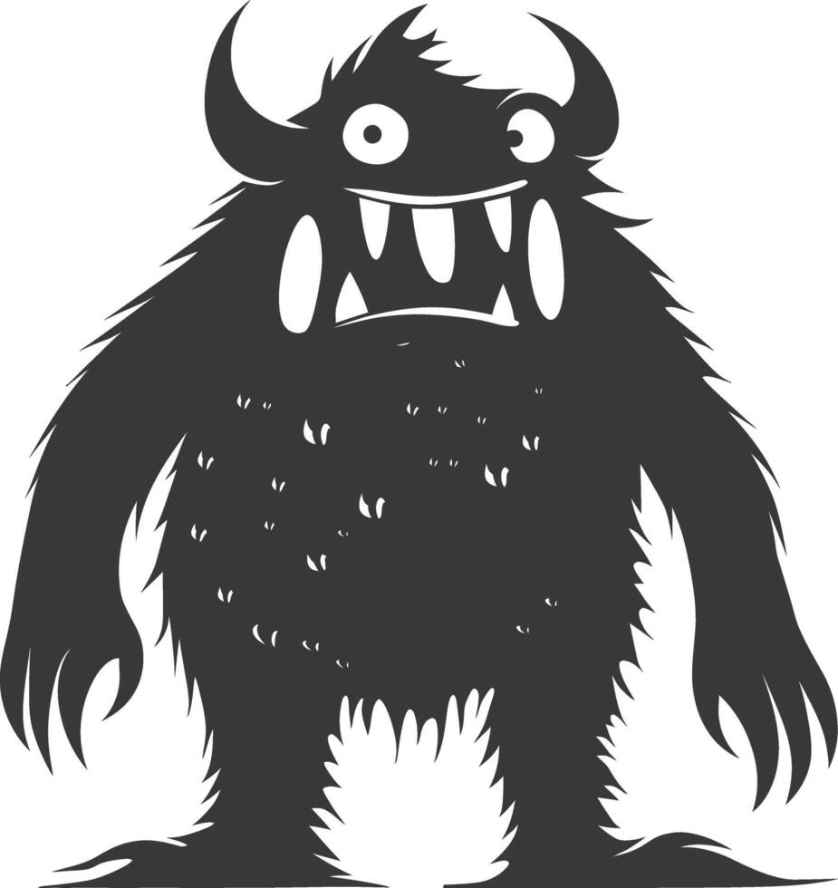 Silhouette funny monster black color only vector