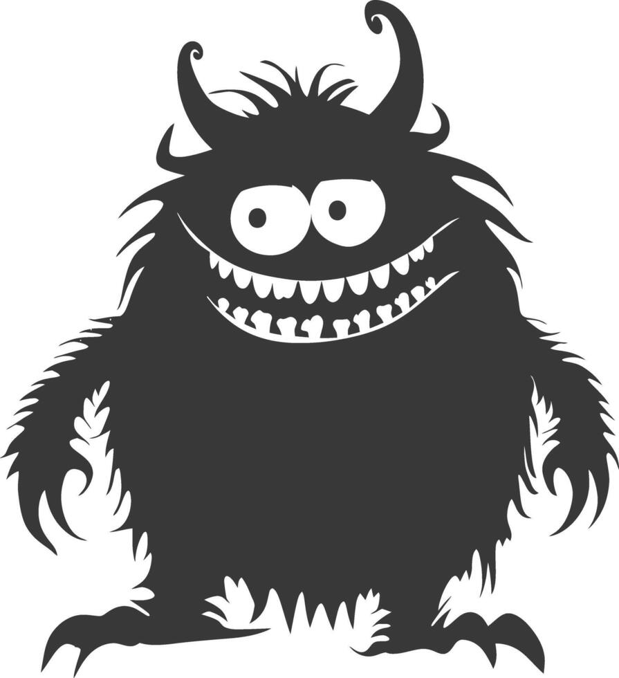 Silhouette funny monster black color only vector