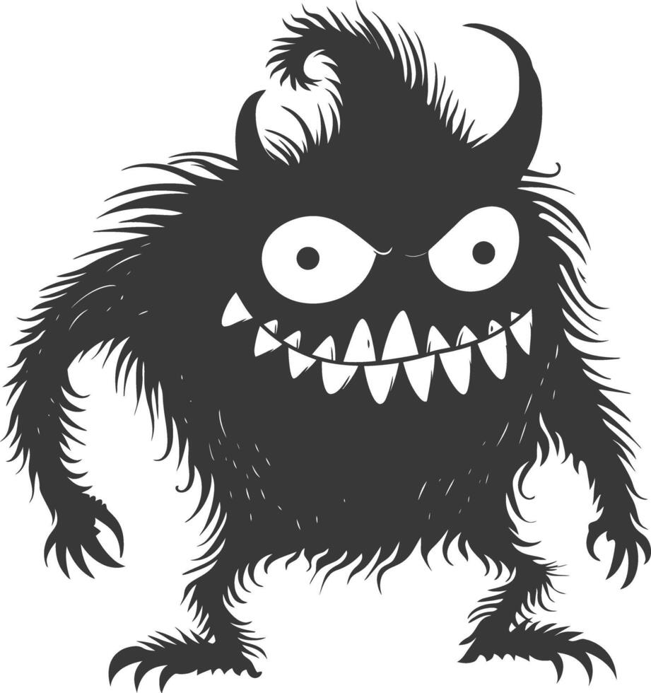 Silhouette funny monster black color only vector