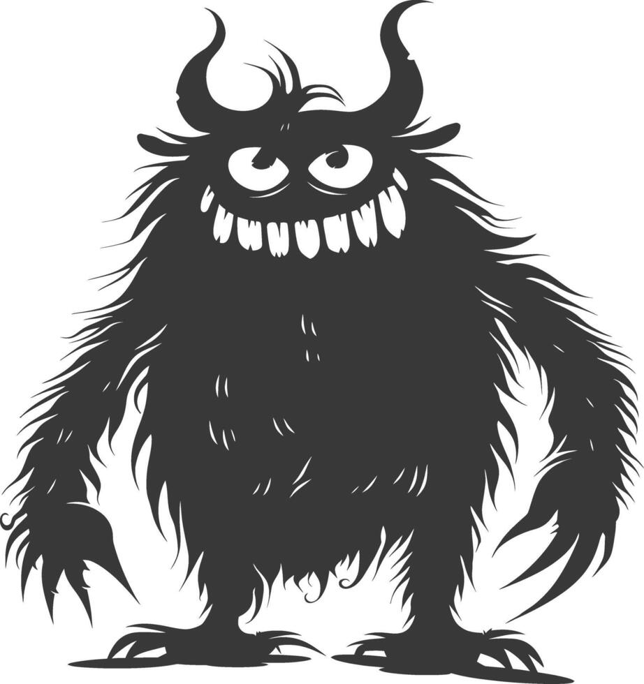 Silhouette funny monster black color only vector