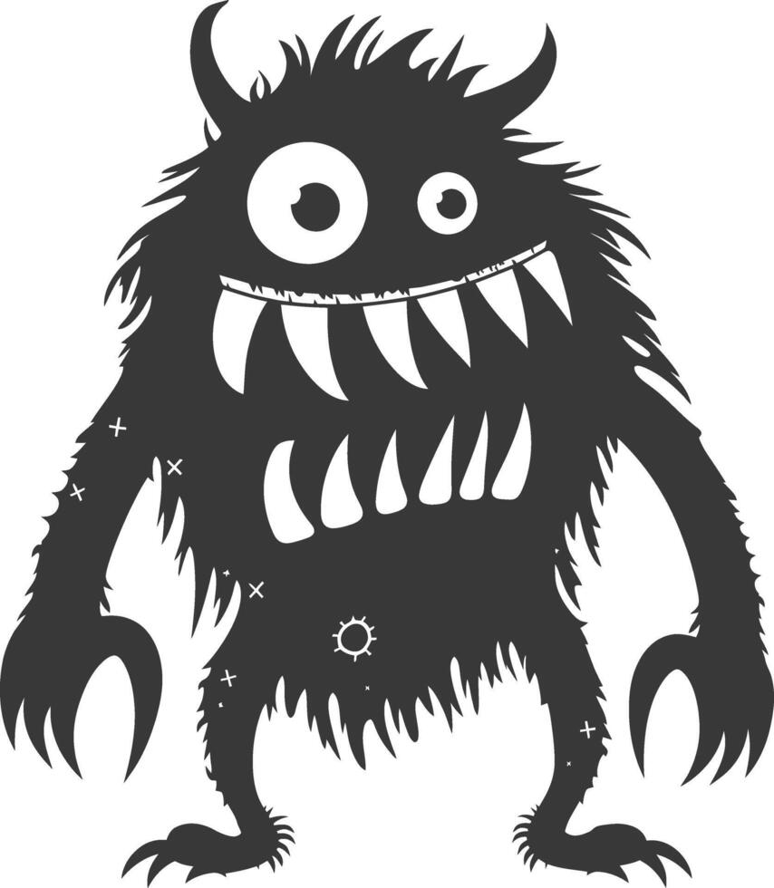 Silhouette funny monster black color only vector