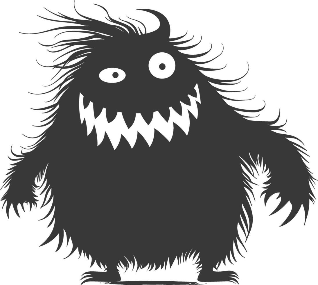 Silhouette funny monster black color only vector