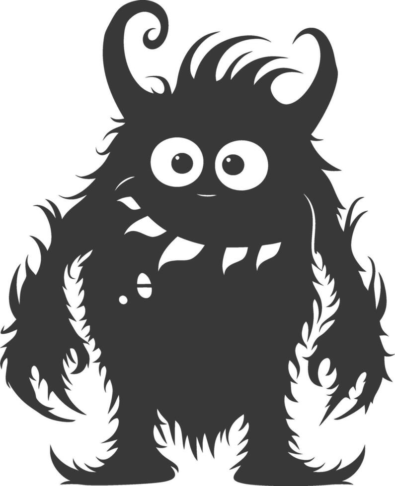 Silhouette funny monster black color only vector