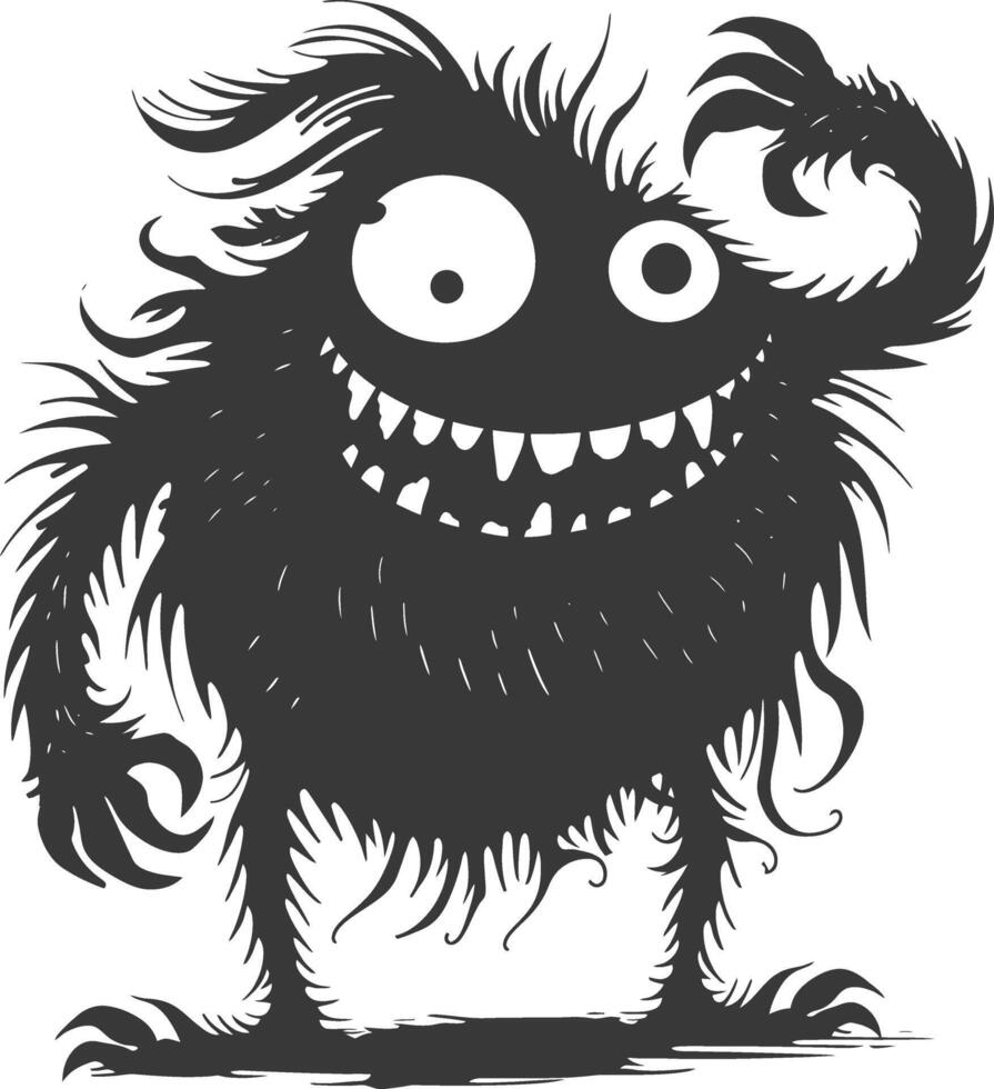 Silhouette funny monster black color only vector