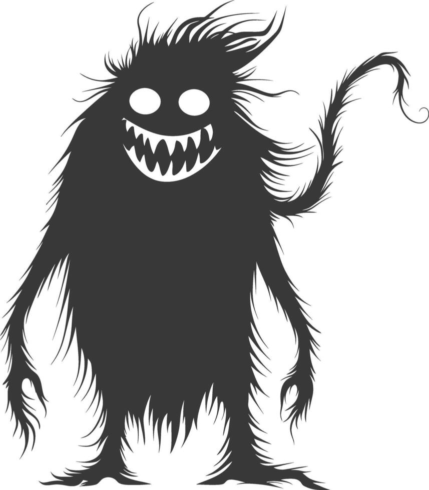 Silhouette funny monster black color only vector