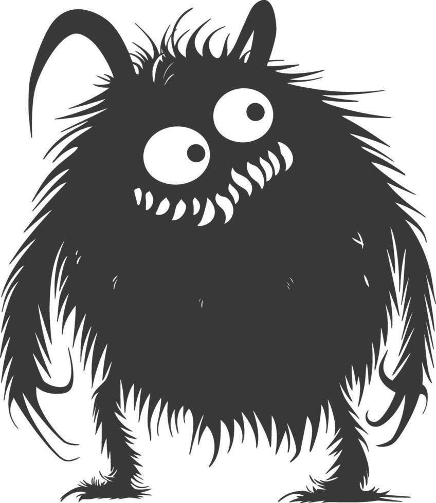 Silhouette funny monster black color only vector