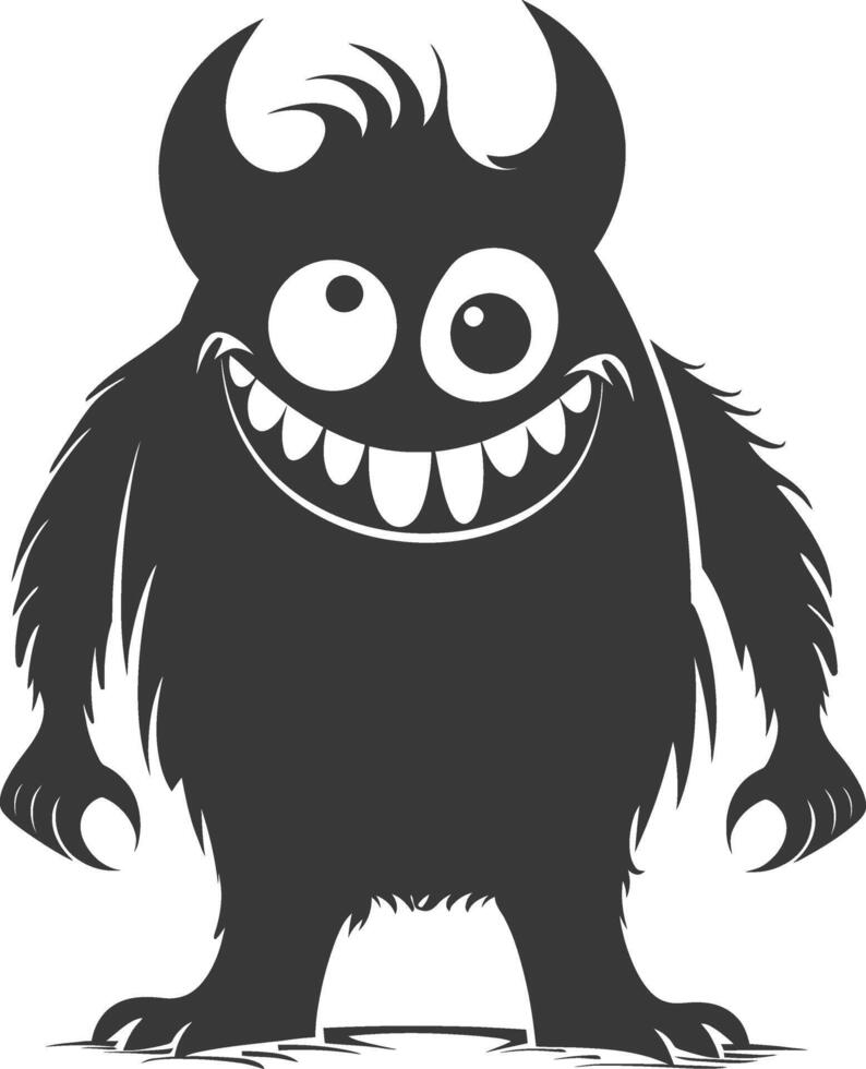Silhouette funny monster cartoon black color only vector