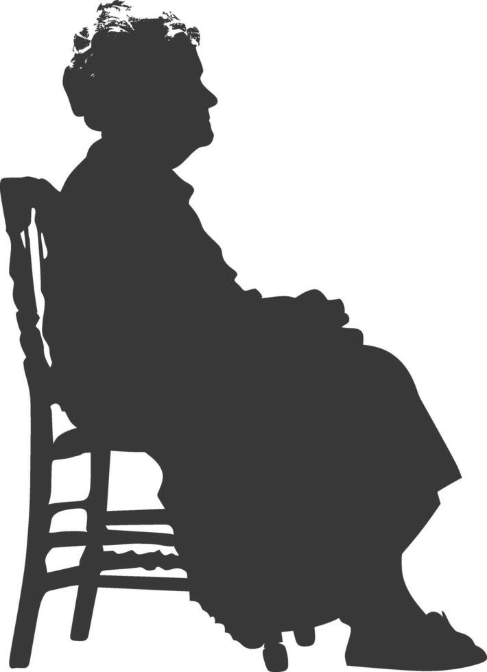 Silhouette elderly woman sitting in the chair black color only vector