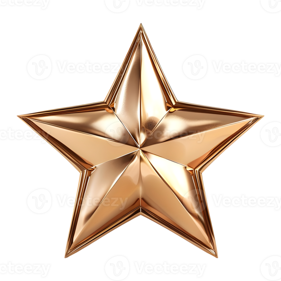 3D Rendering of a Golden 3D Star on Transparent Background png