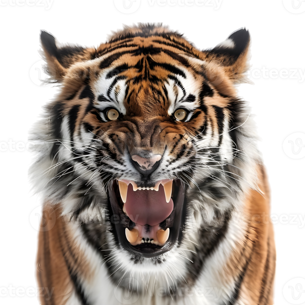 3D Rendering of a Roaring Tiger on Transparent Background png