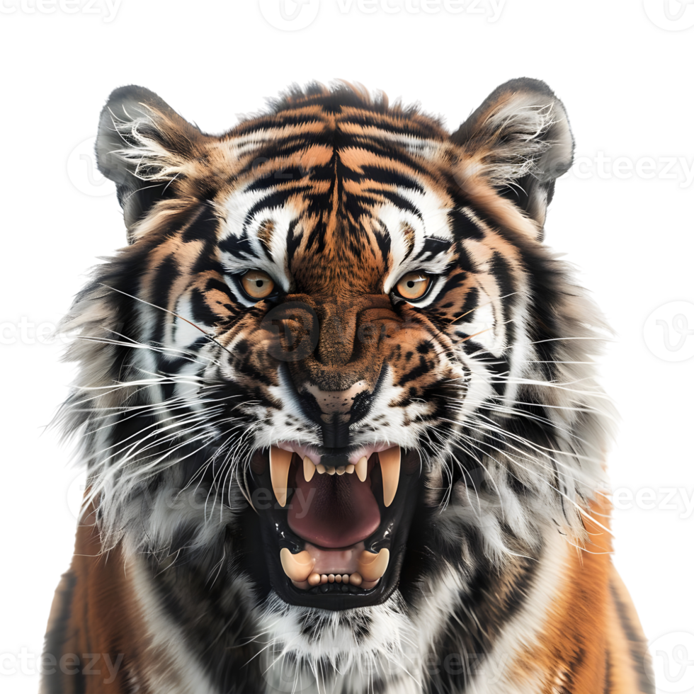 3D Rendering of a Roaring Tiger on Transparent Background png