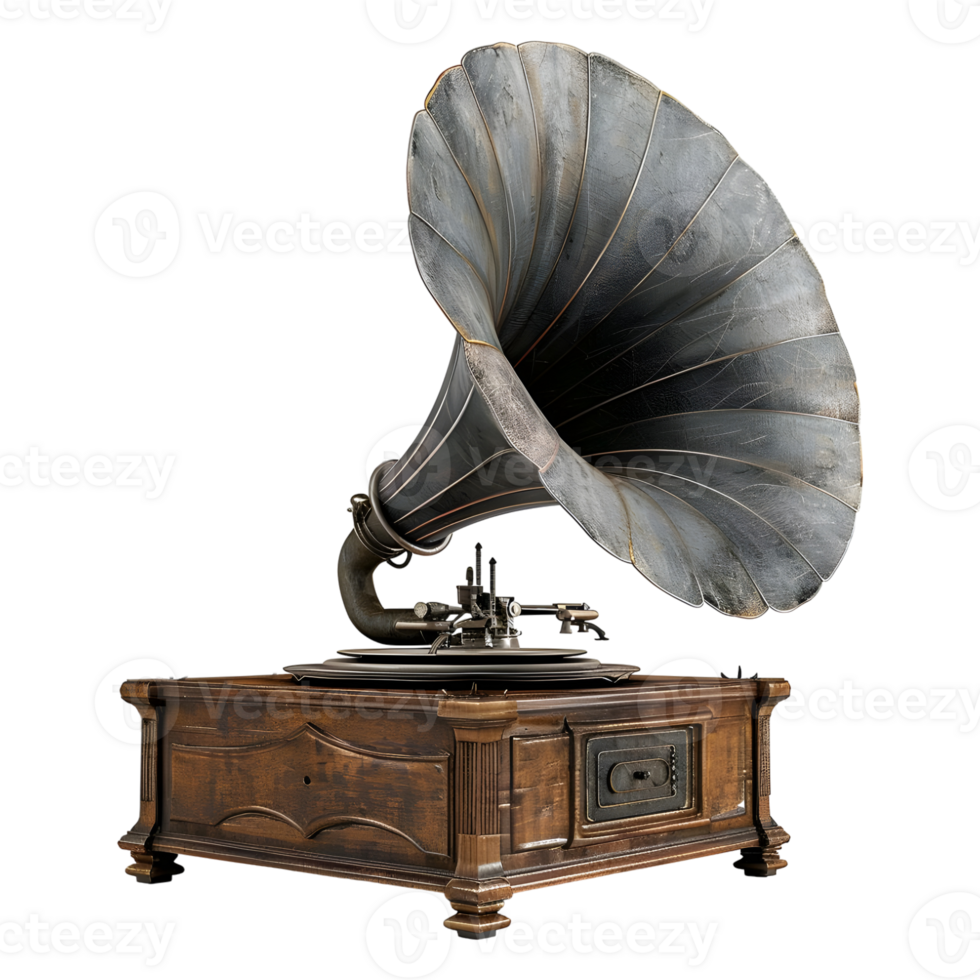 3D Rendering of a Vintage Gramophone on Transparent Background png