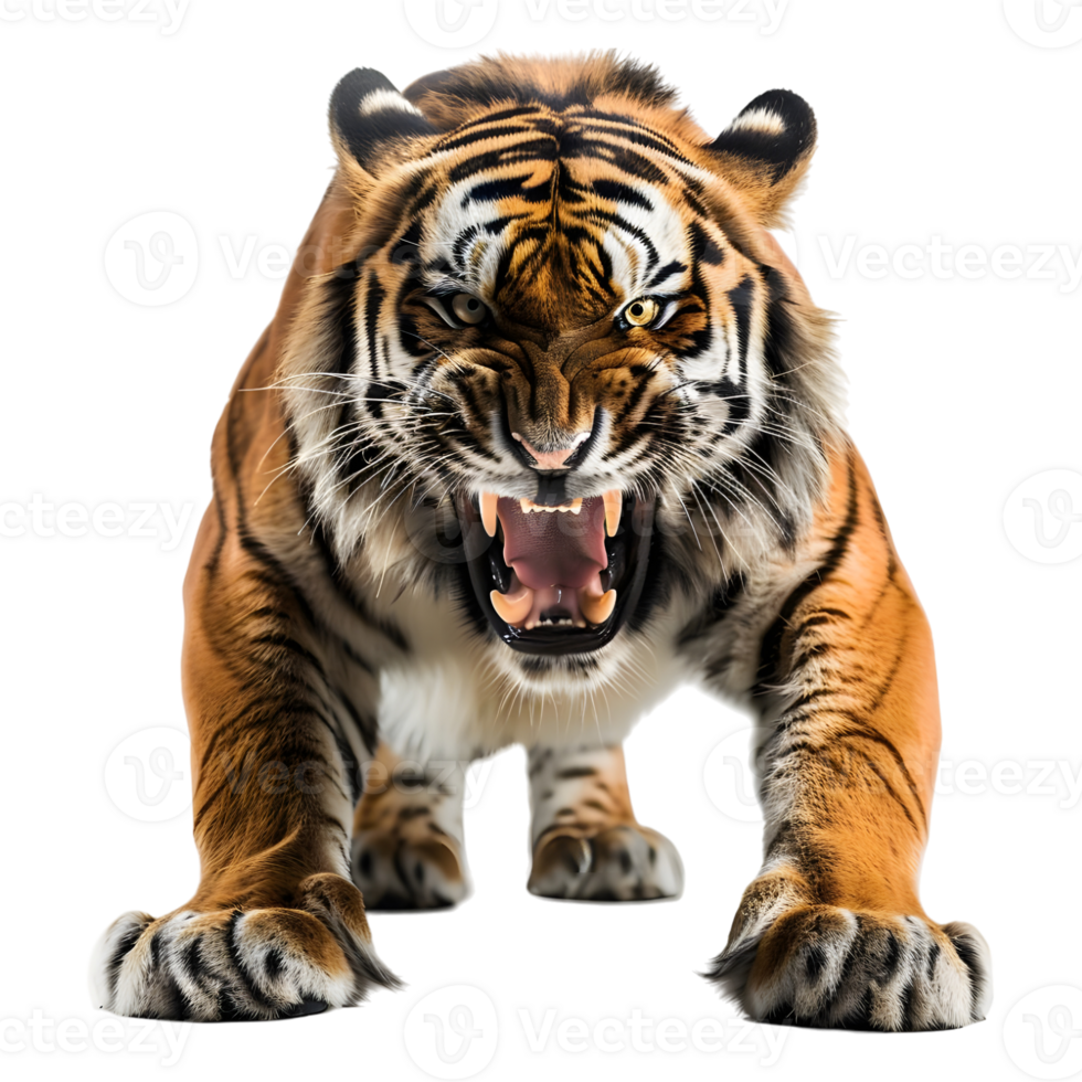 3D Rendering of a Roaring Tiger on Transparent Background png