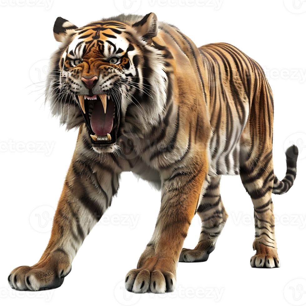 3D Rendering of a Roaring Tiger on Transparent Background png