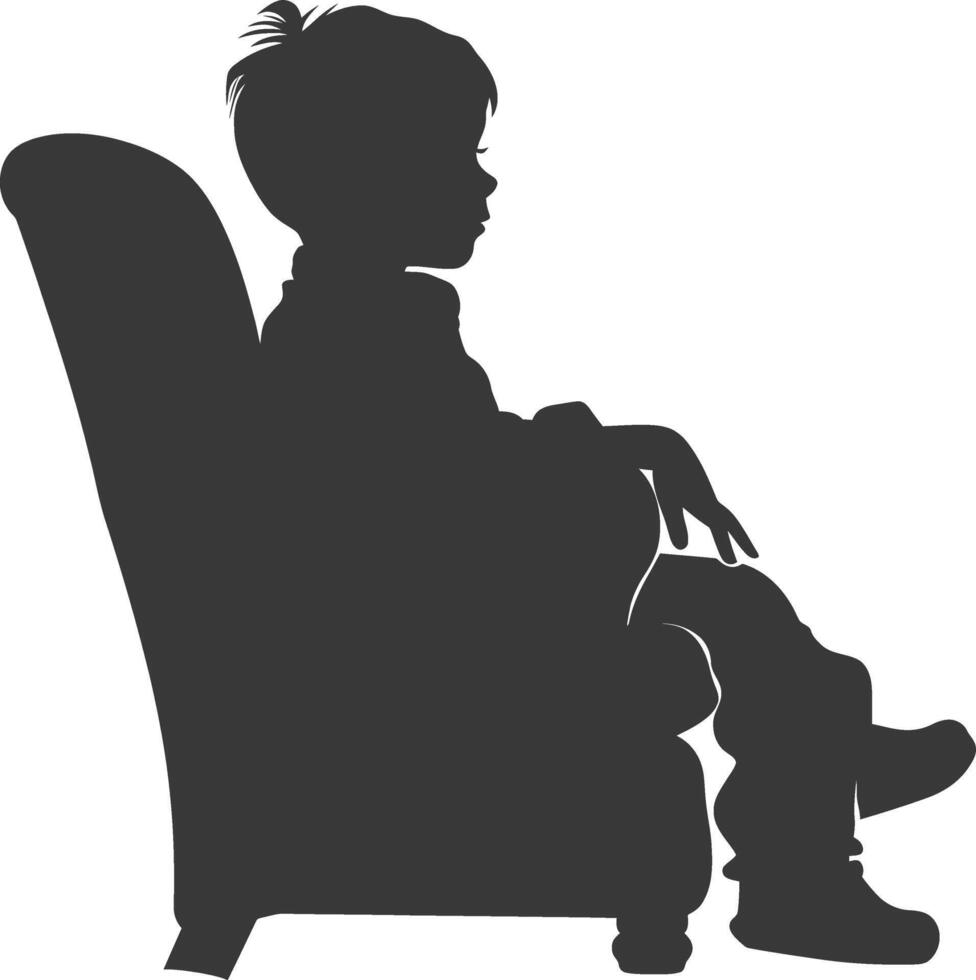 Silhouette little boy sitting in the chair black color only vector