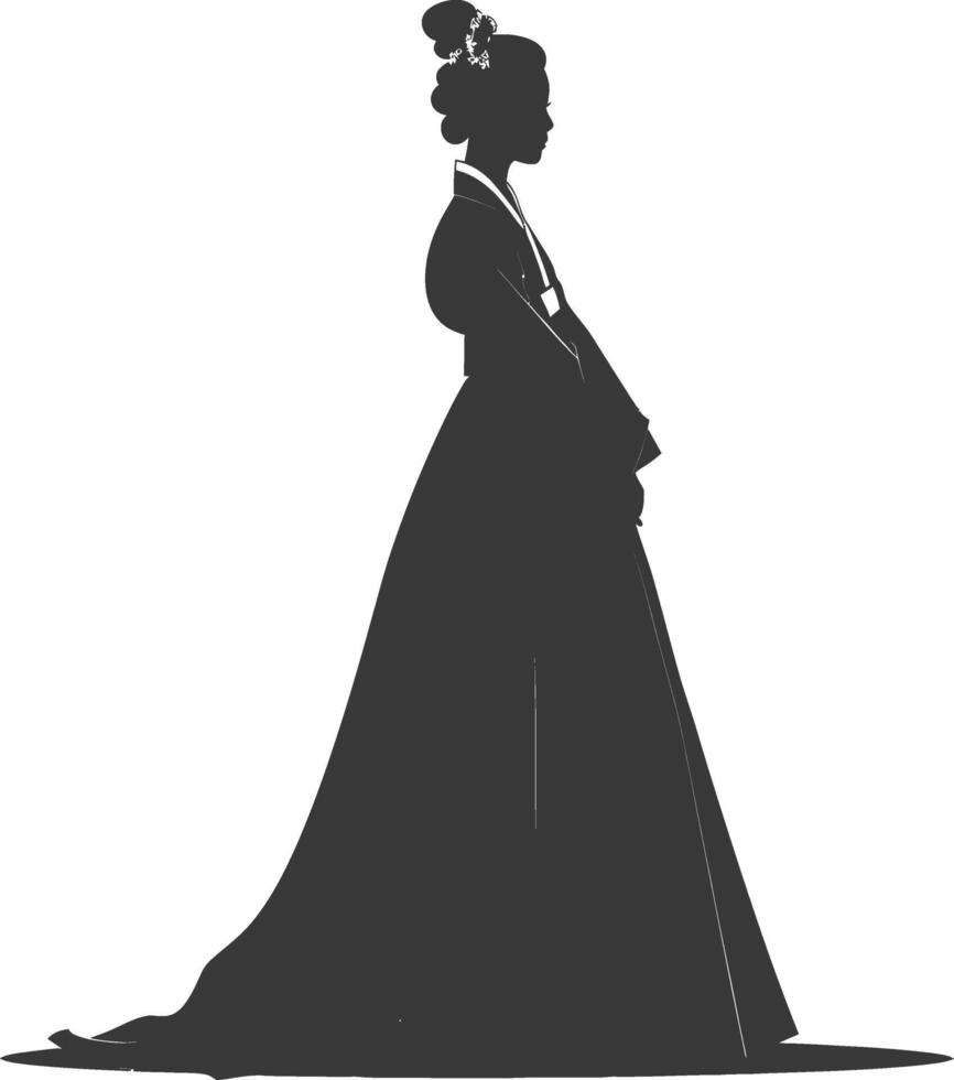 silueta independiente coreano mujer vistiendo hanbok negro color solamente vector