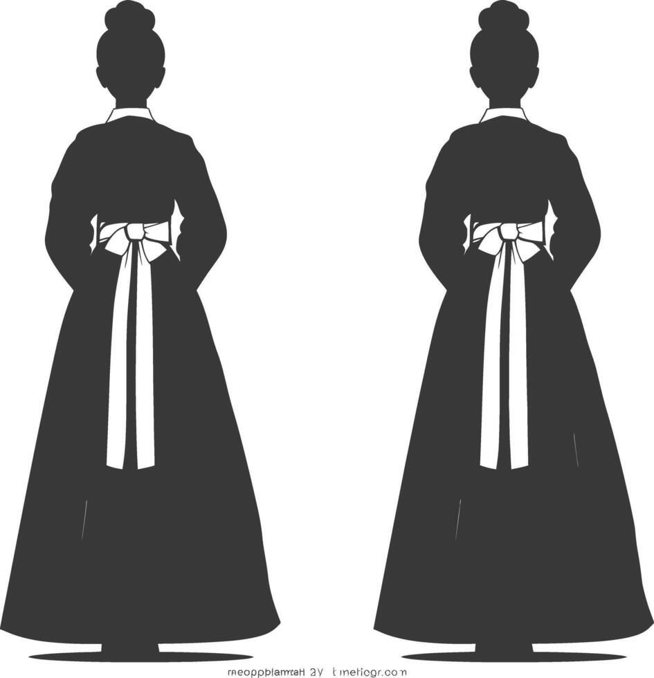 Silhouette independent korean women wearing hanbok black color only vector