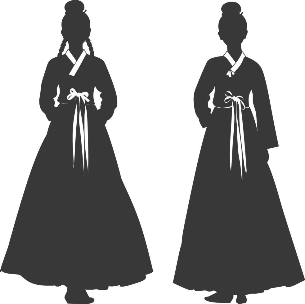 silueta independiente coreano mujer vistiendo hanbok negro color solamente vector