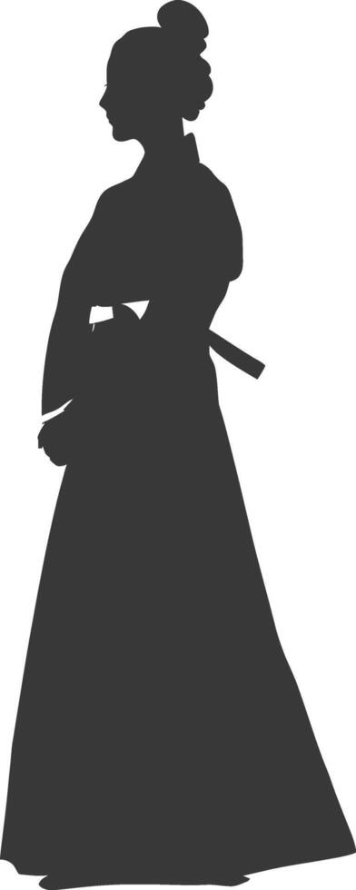 silueta independiente coreano mujer vistiendo hanbok negro color solamente vector