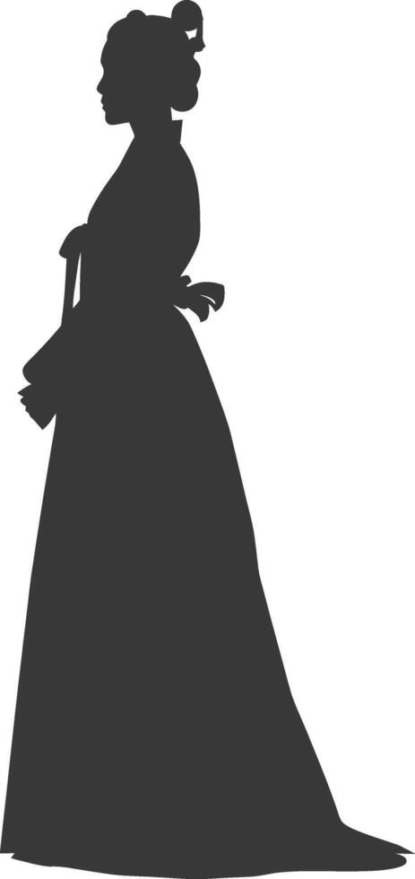 Silhouette independent korean women wearing hanbok black color only vector