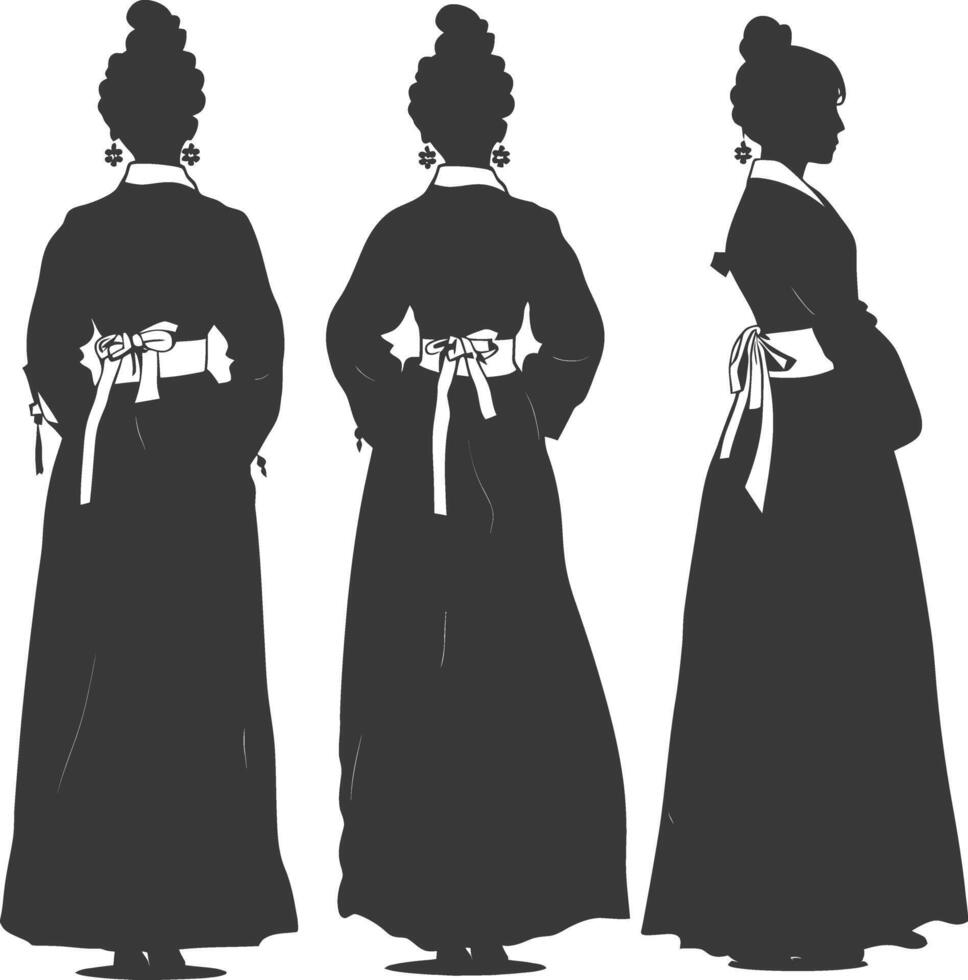 silueta independiente coreano mujer vistiendo hanbok negro color solamente vector