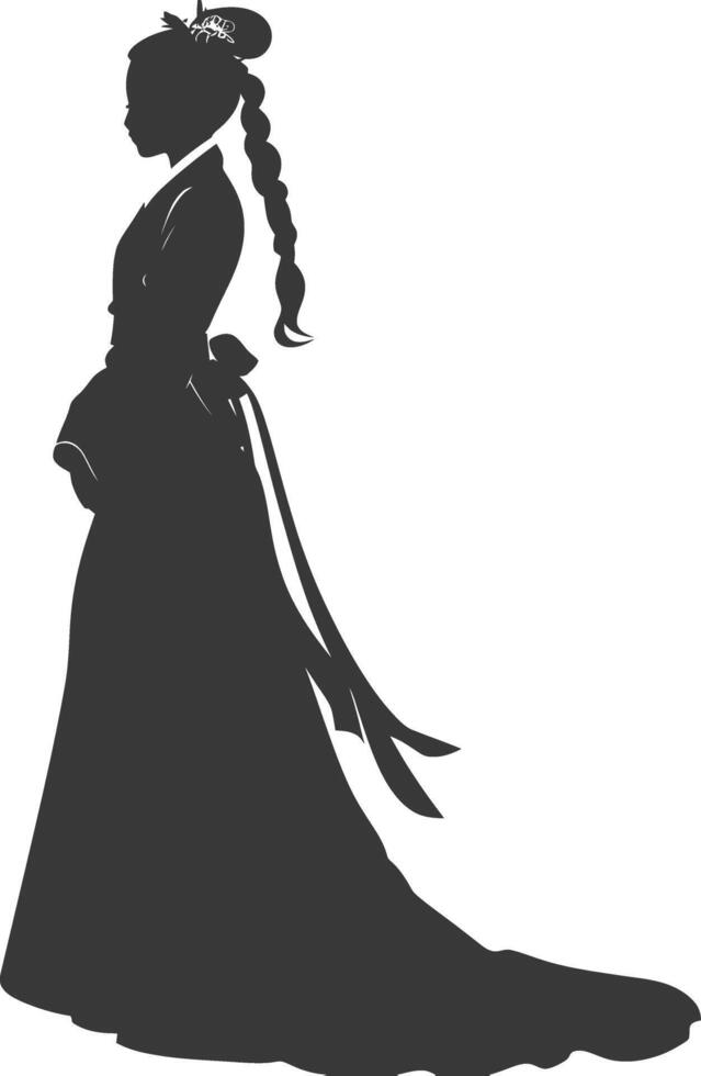 Silhouette independent korean women wearing hanbok black color only vector