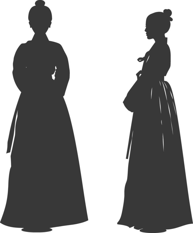 silueta independiente coreano mujer vistiendo hanbok negro color solamente vector