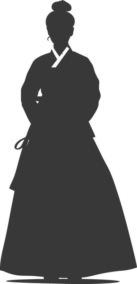 silueta independiente coreano mujer vistiendo hanbok negro color solamente vector