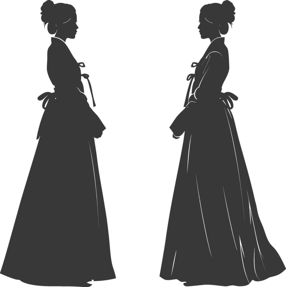 Silhouette independent korean women wearing hanbok black color only vector