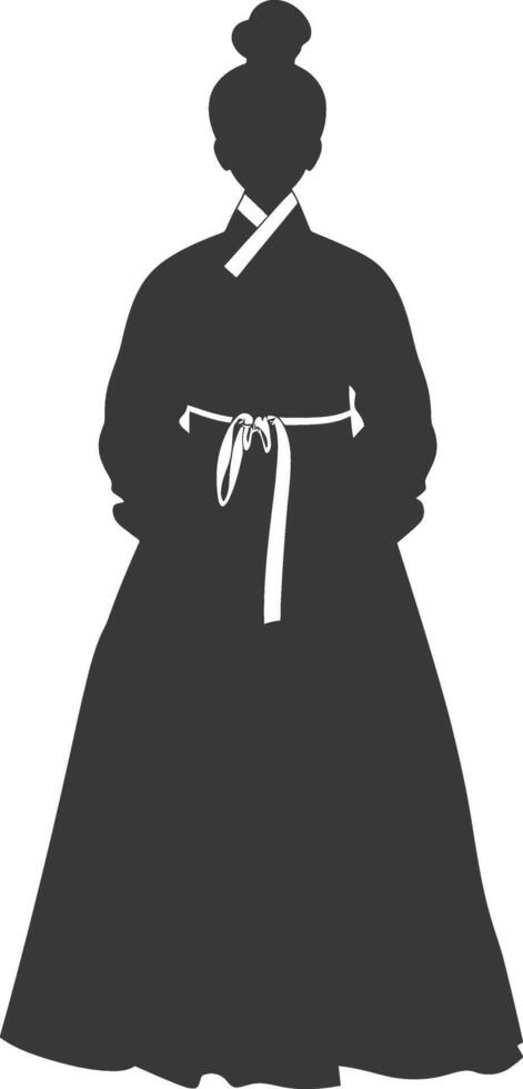 silueta independiente coreano mujer vistiendo hanbok negro color solamente vector