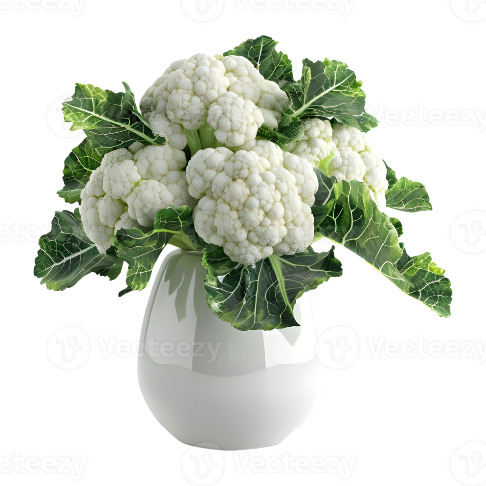 3D Rendering of a Cauliflower in a Pot on Transparent Background png
