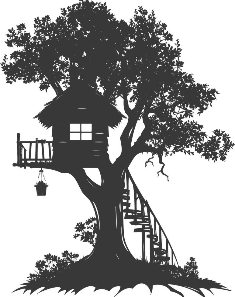 Silhouette Tree house black color only vector