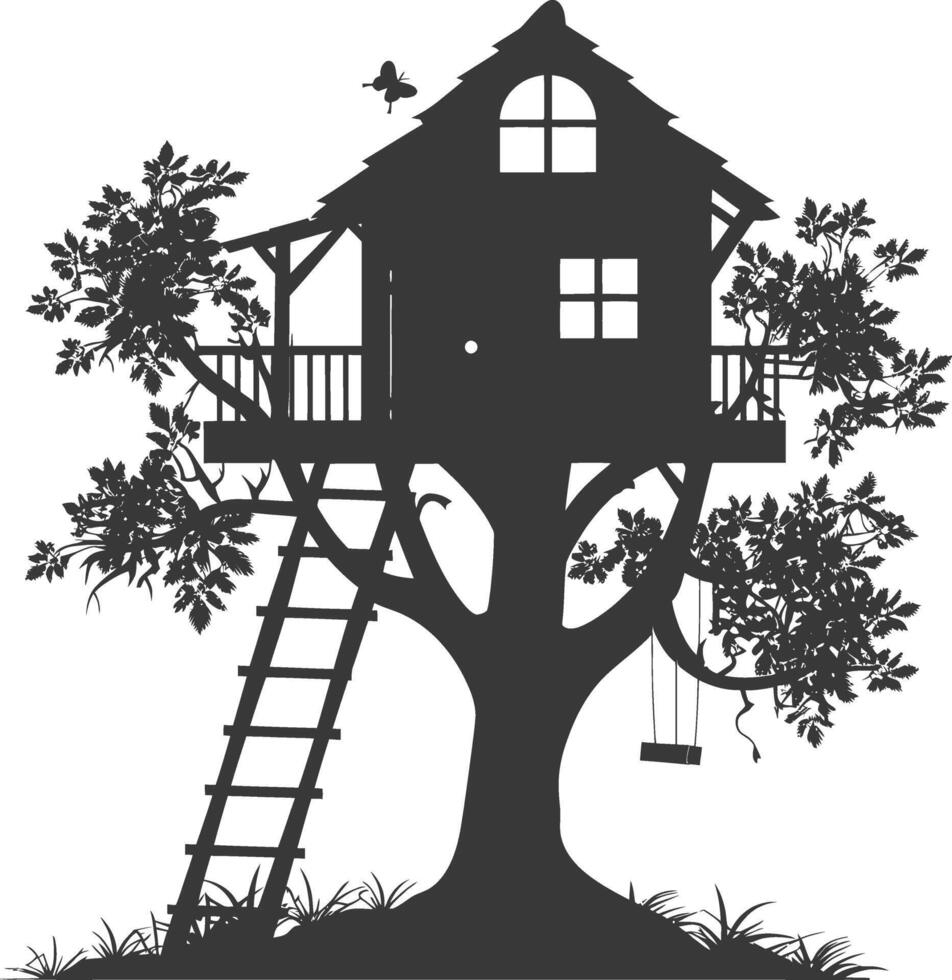 Silhouette Tree house black color only vector