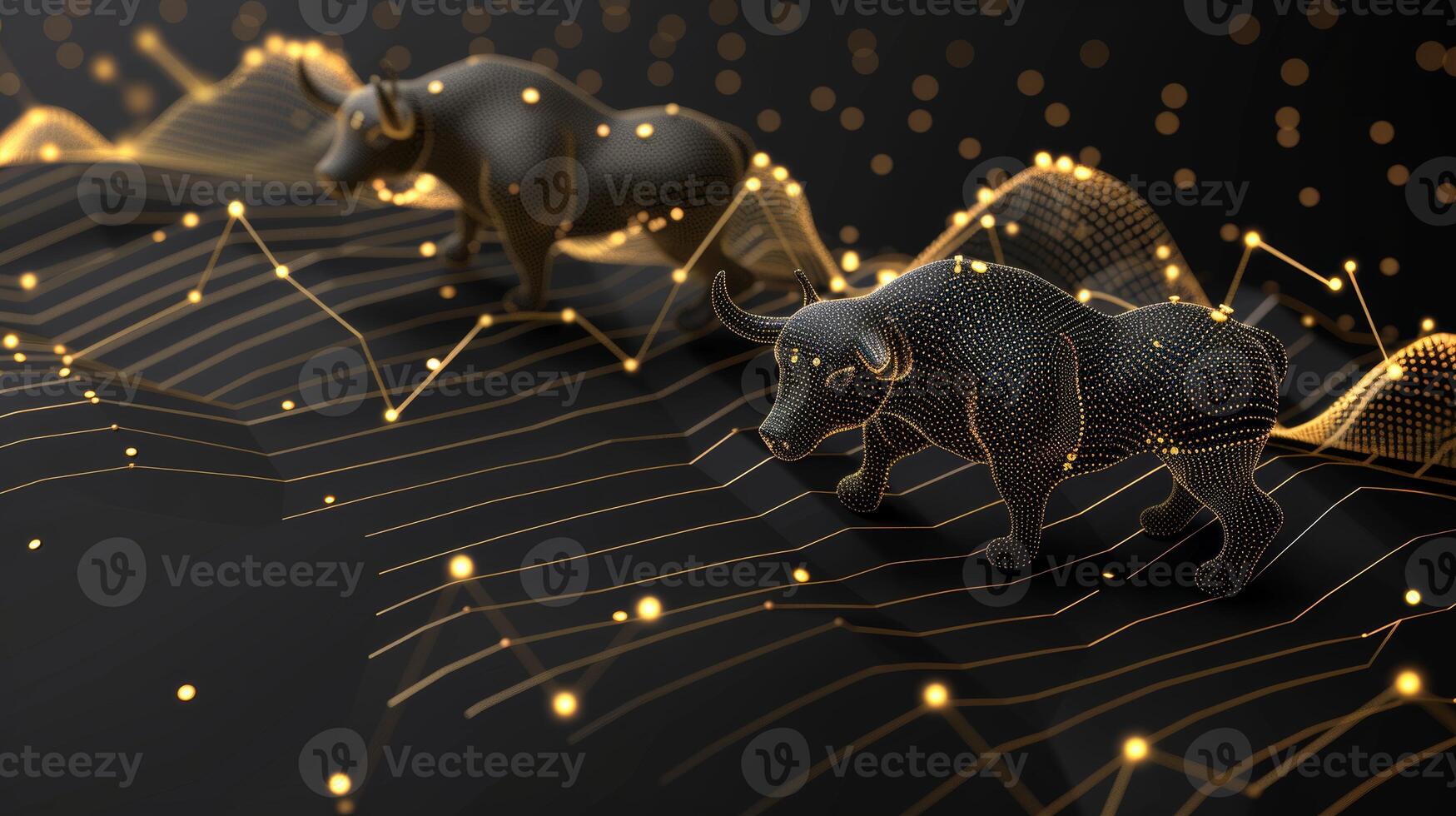 Gold black bull vs bear stock market chart infographic with ample space for text placement photo