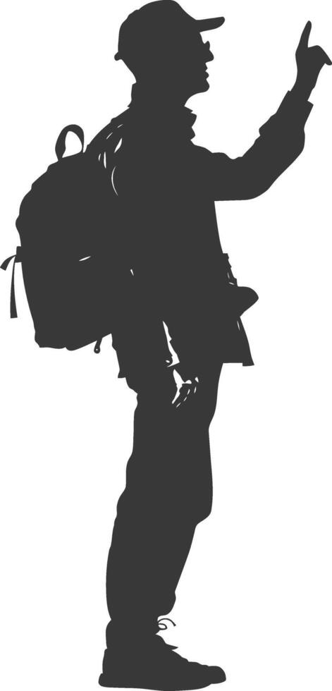 Silhouette tour guide in action full body black color only vector