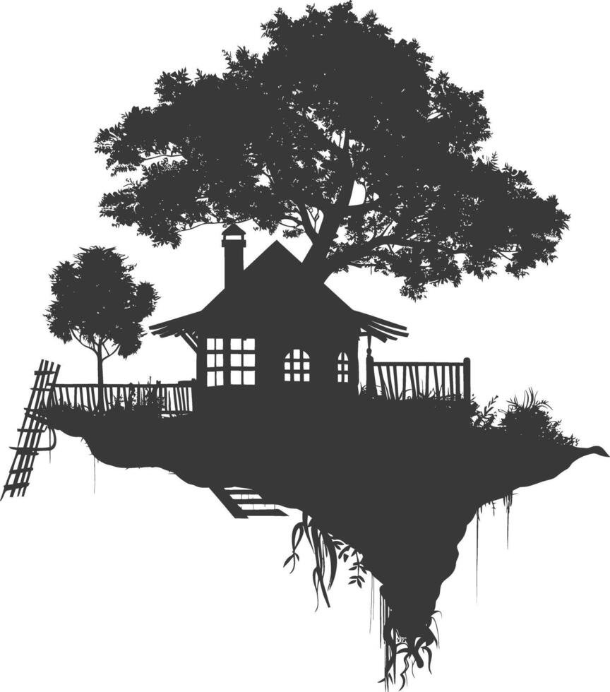 silueta árbol casa negro color solamente vector