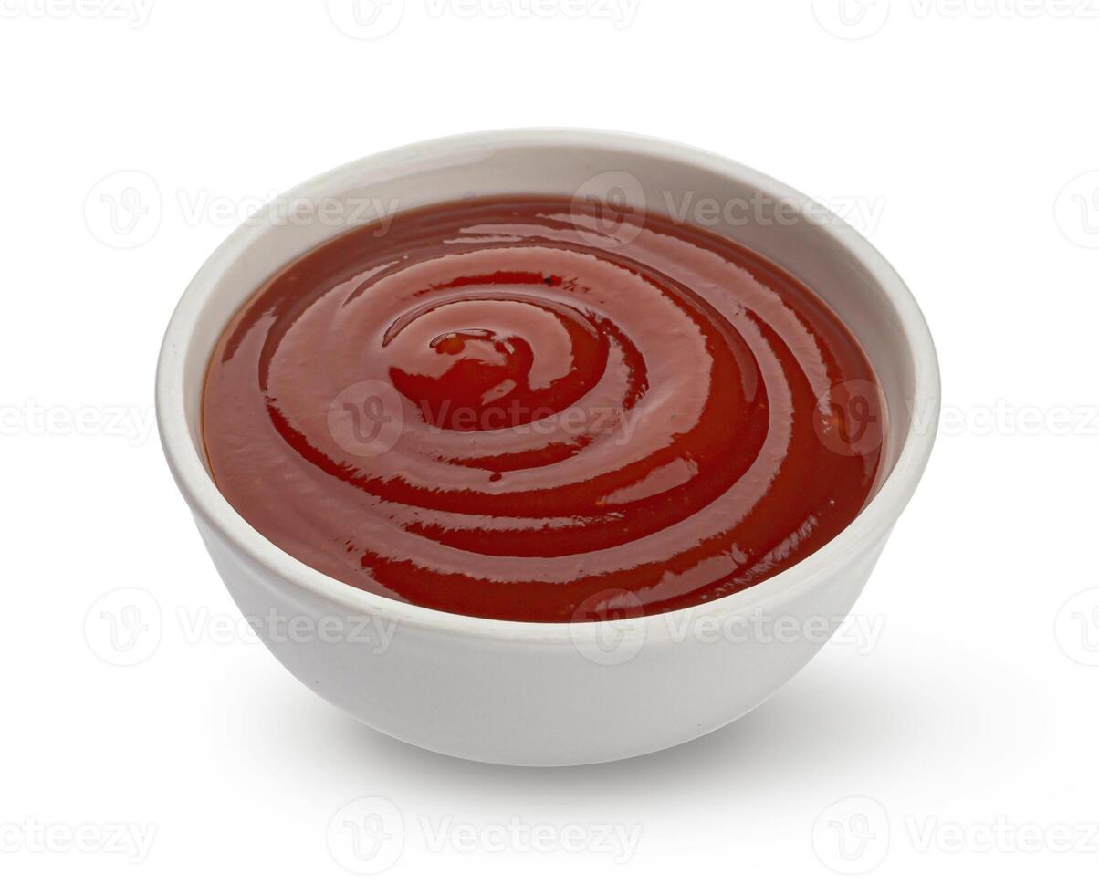 Ketchup isolated on white background photo