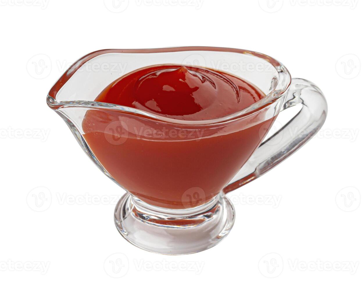 Ketchup isolated on white background, top view photo