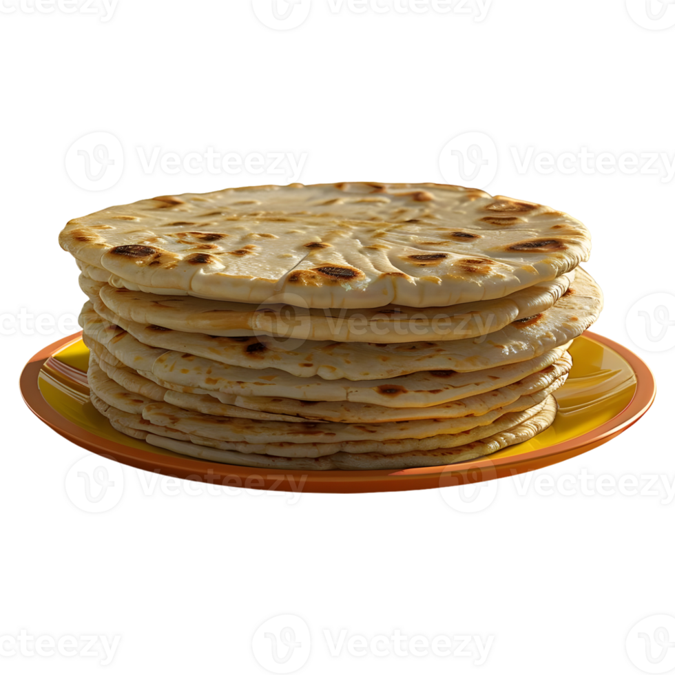 3D Rendering of a Rounded Indian Bread on Transparent Background png