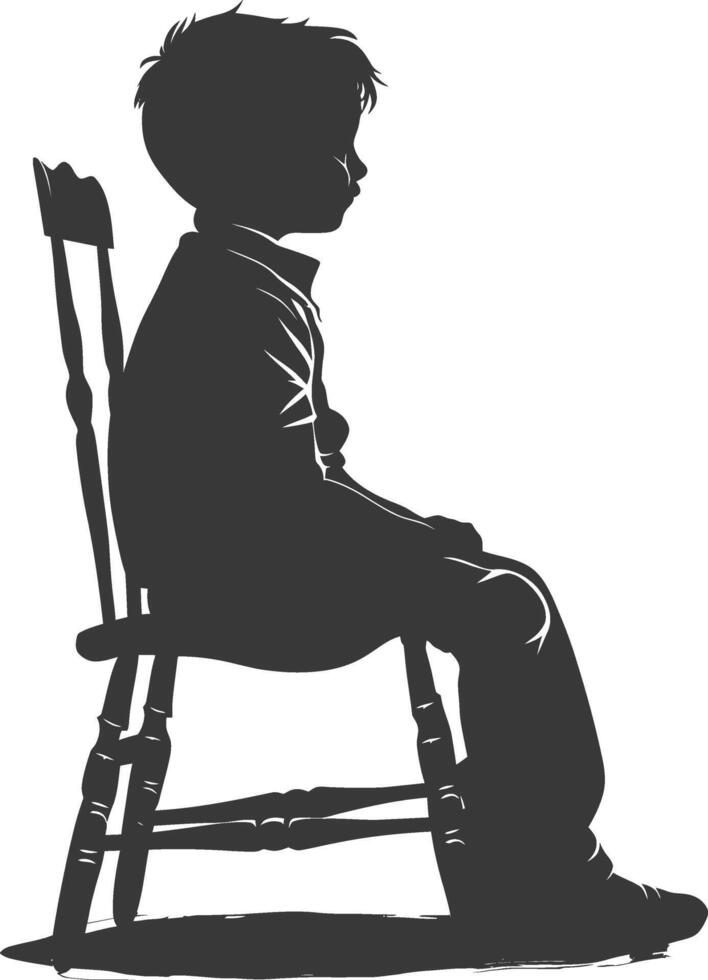Silhouette little boy sitting in the chair black color only vector