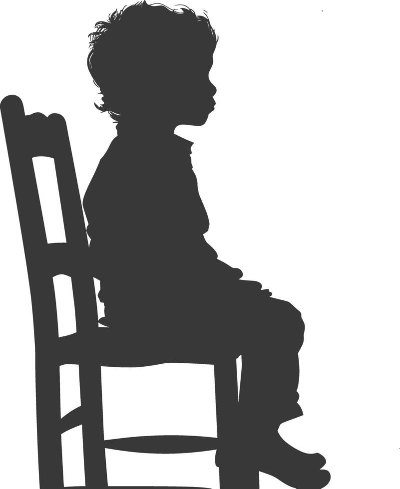 Silhouette little boy sitting in the chair black color only vector