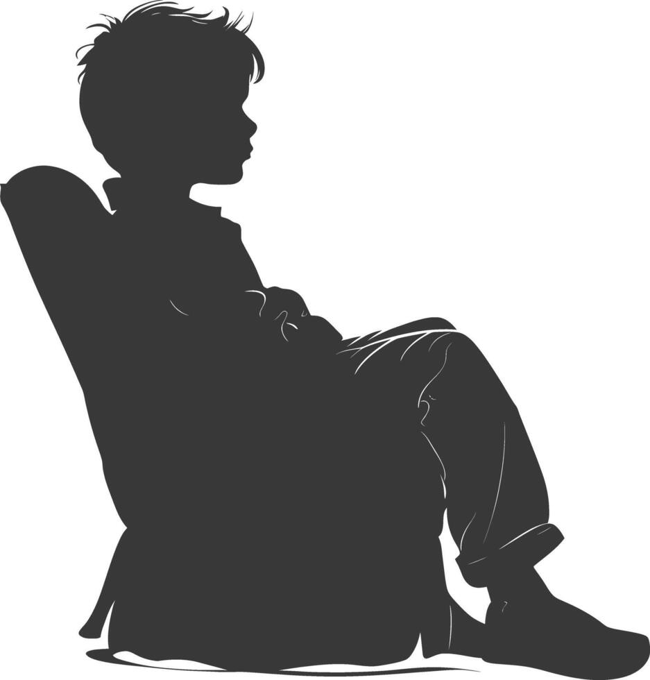 Silhouette little boy sitting in the chair black color only vector