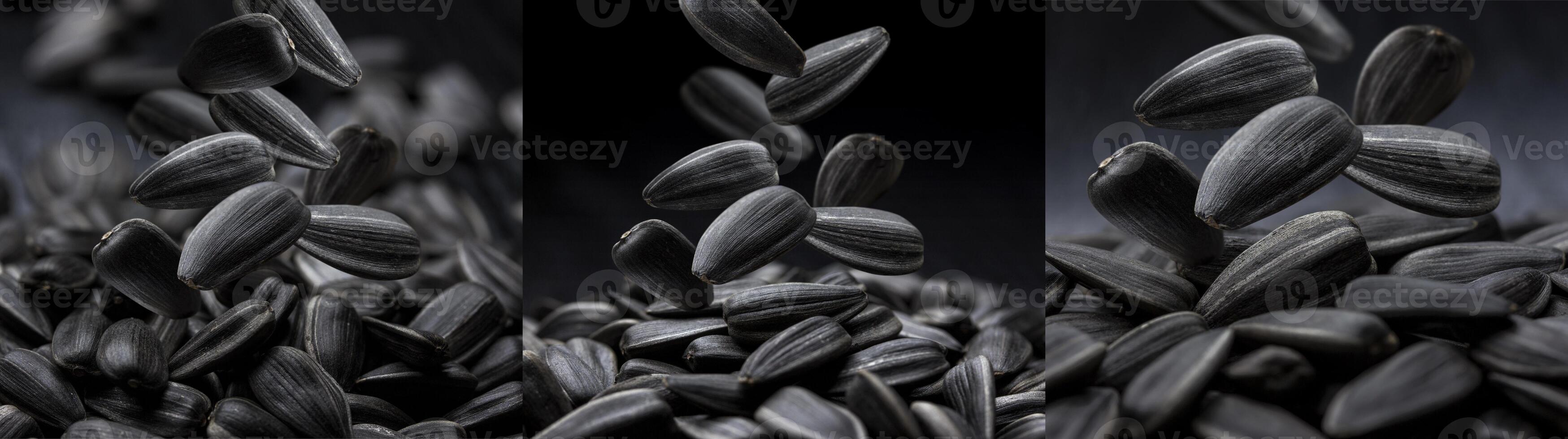 que cae girasol semillas aislado en un negro antecedentes foto