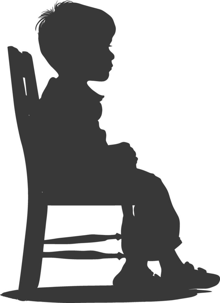 Silhouette little boy sitting in the chair black color only vector
